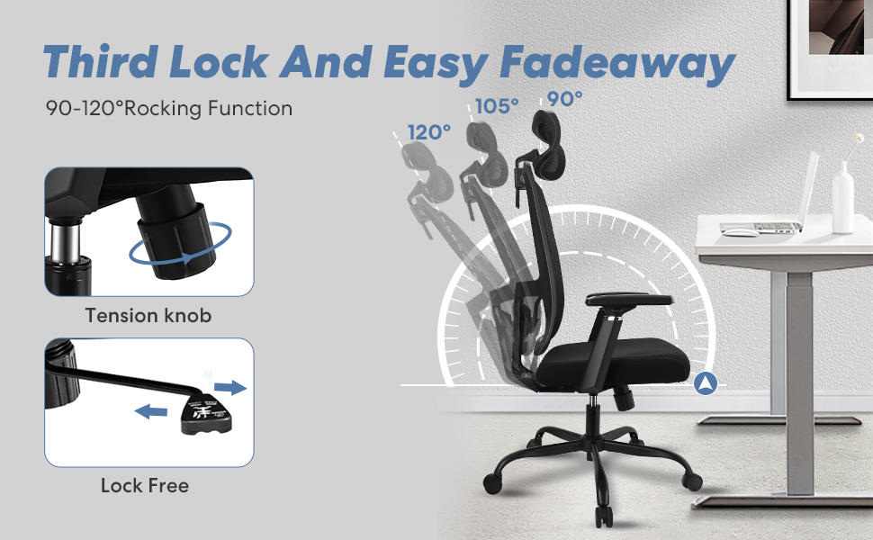Lumbar Support Office Chair 120°Tilt  with Soft Flip Up Arms