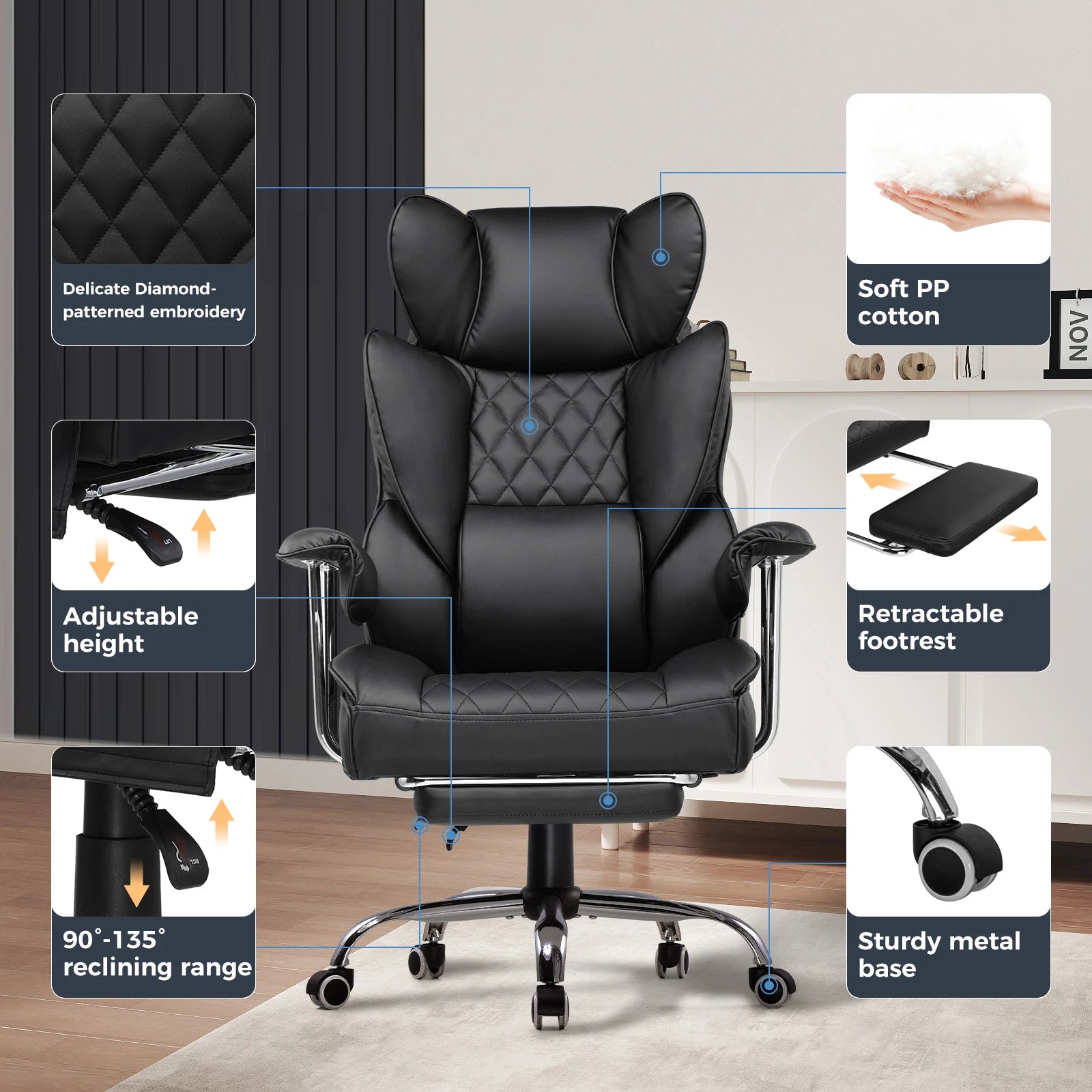 Big and Tall Gaming Chair with Pocket Spring Office Chair with Footrest