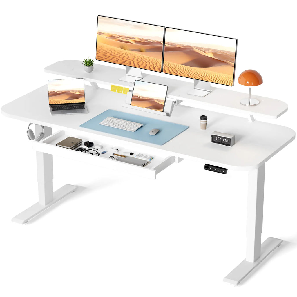Electric Standing Desk with Drawers, Home Office Computer Desk