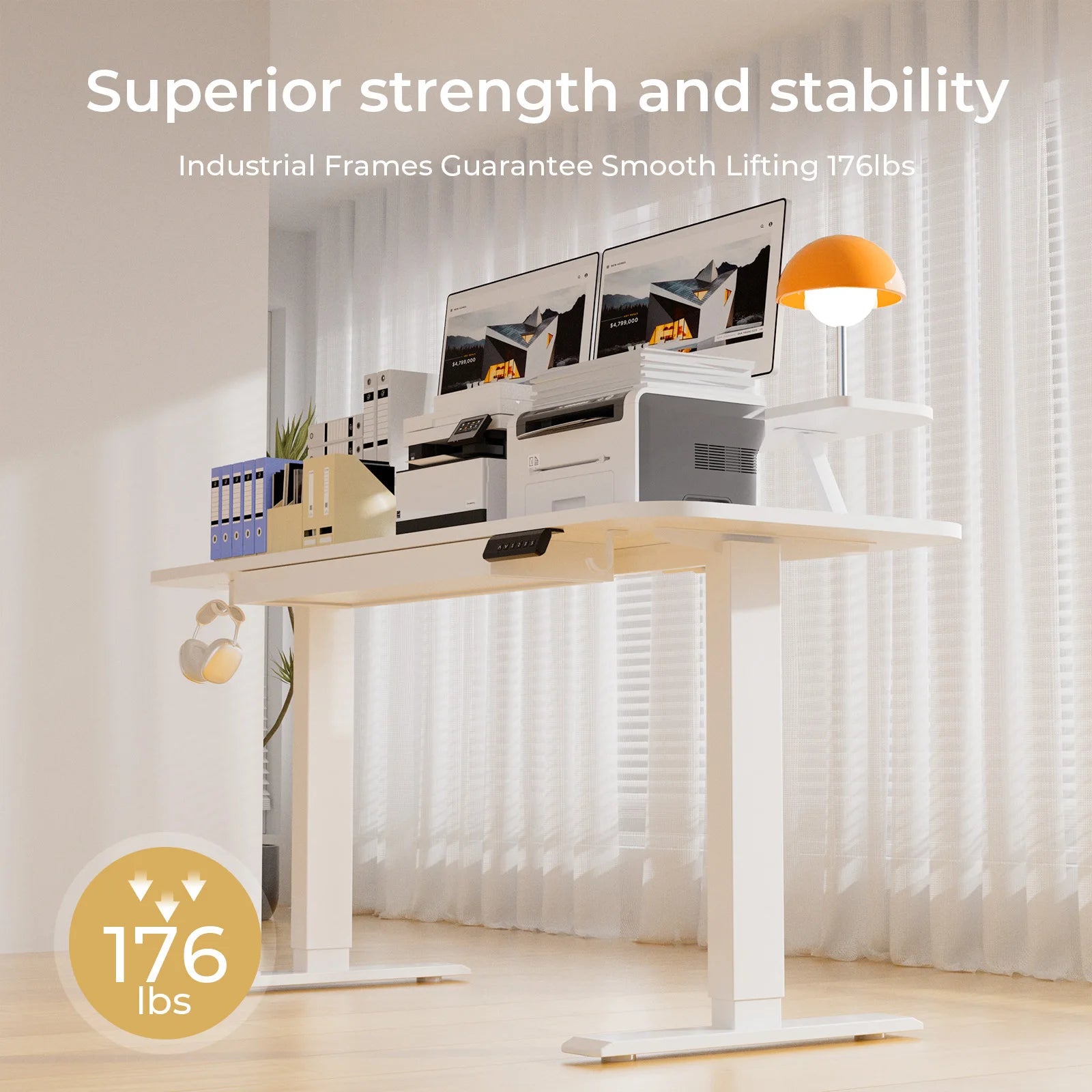 Electric Standing Desk with Drawers, Home Office Computer Desk