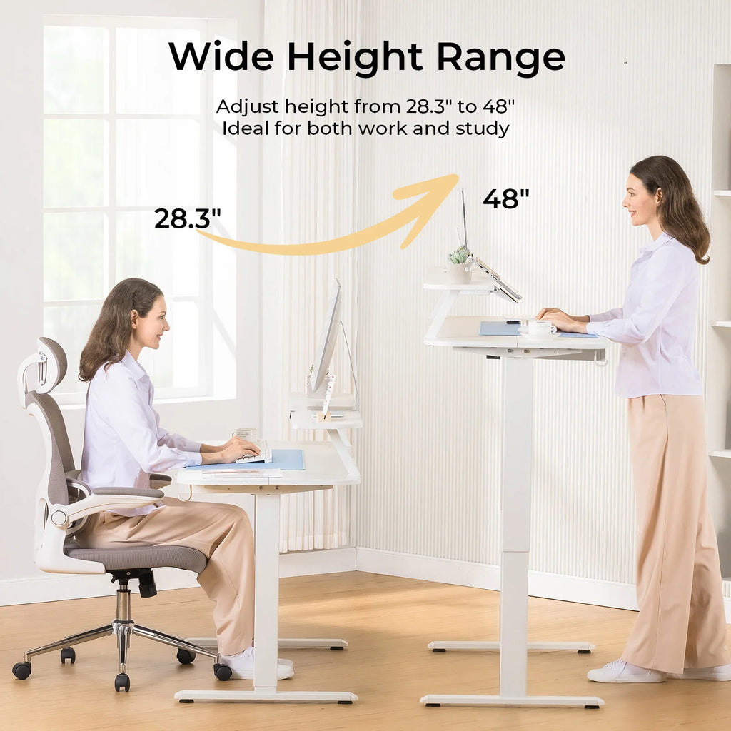 Electric Standing Desk with Drawers, Home Office Computer Desk