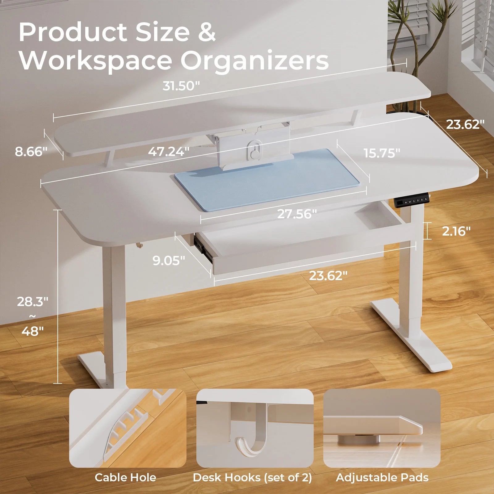 Electric Standing Desk with Drawers, Home Office Computer Desk