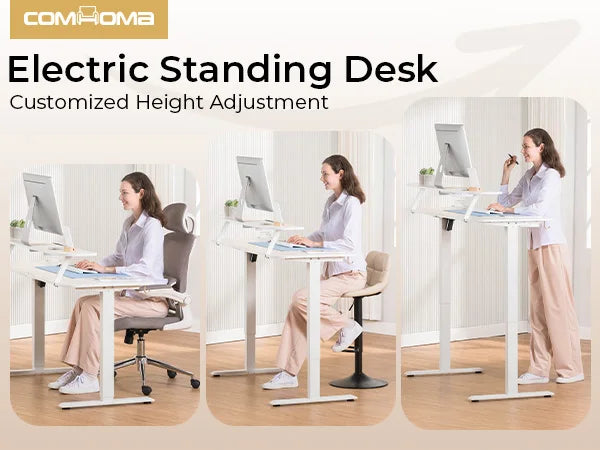 Electric Standing Desk with Drawers, Home Office Computer Desk