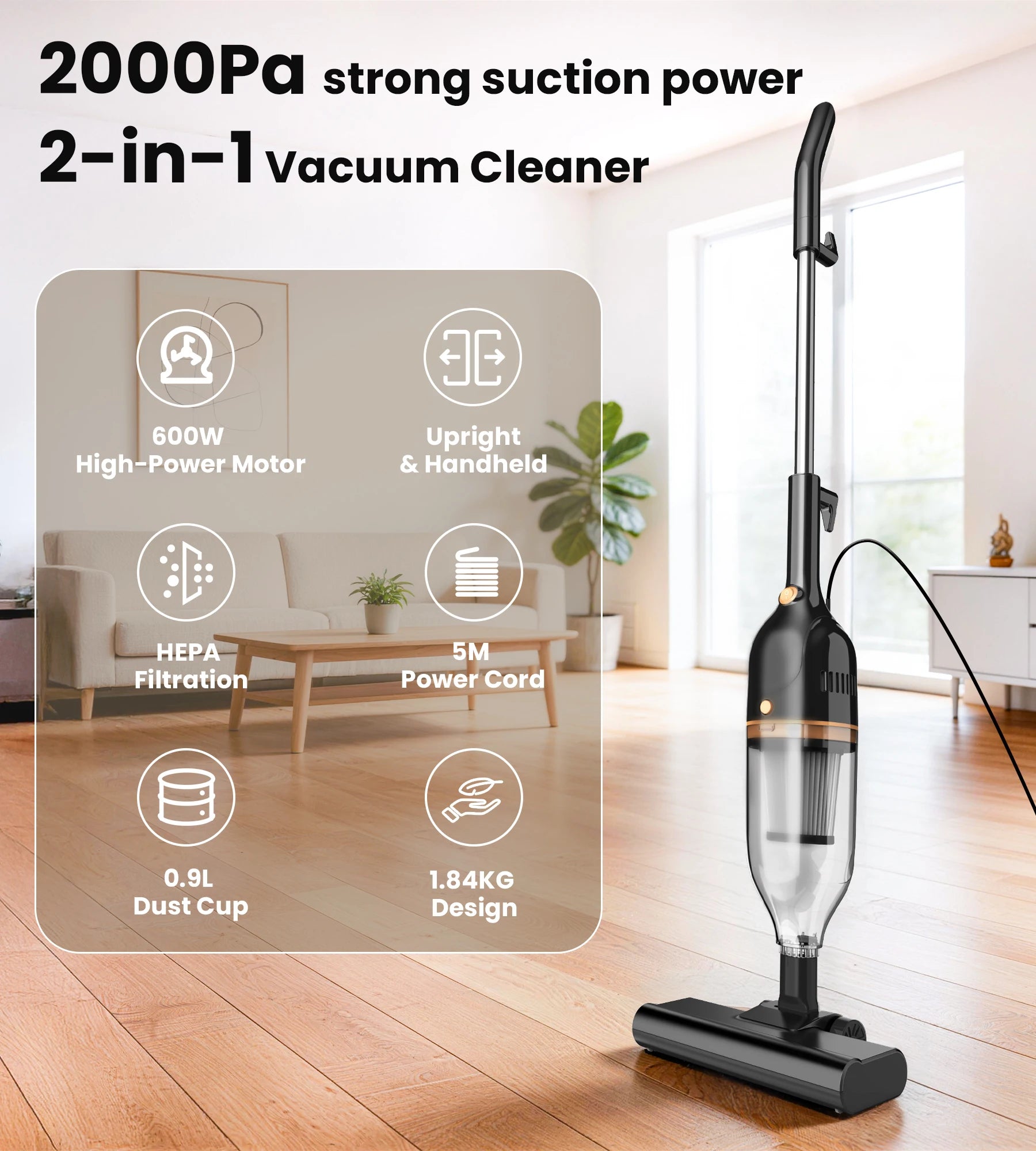 INSE R7 Corded Vacuum Cleaner 600W Powerful Handheld 3 in 1 Lightweight