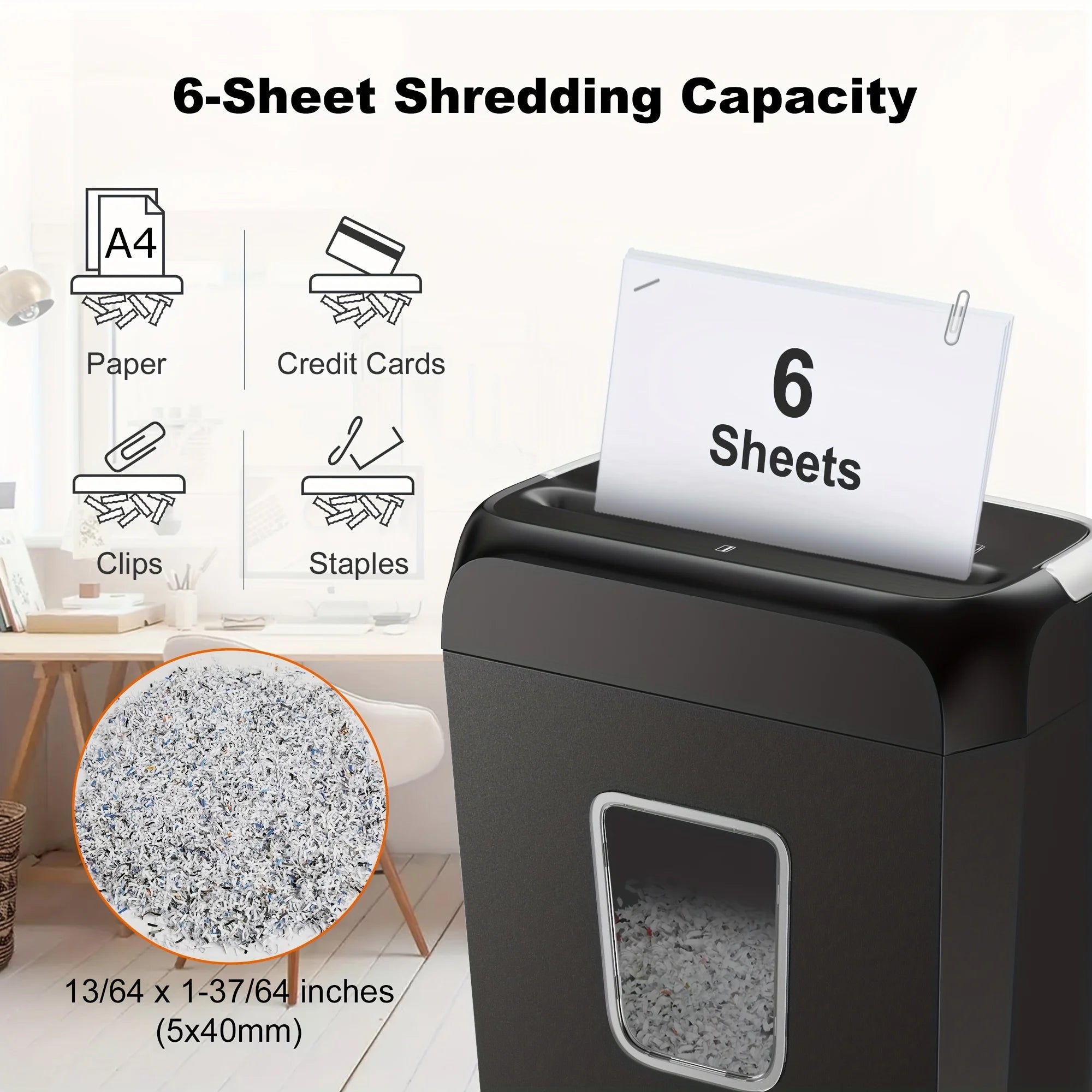 Paper Shredder with 3.4-Gallon Wastebasket for Home Office