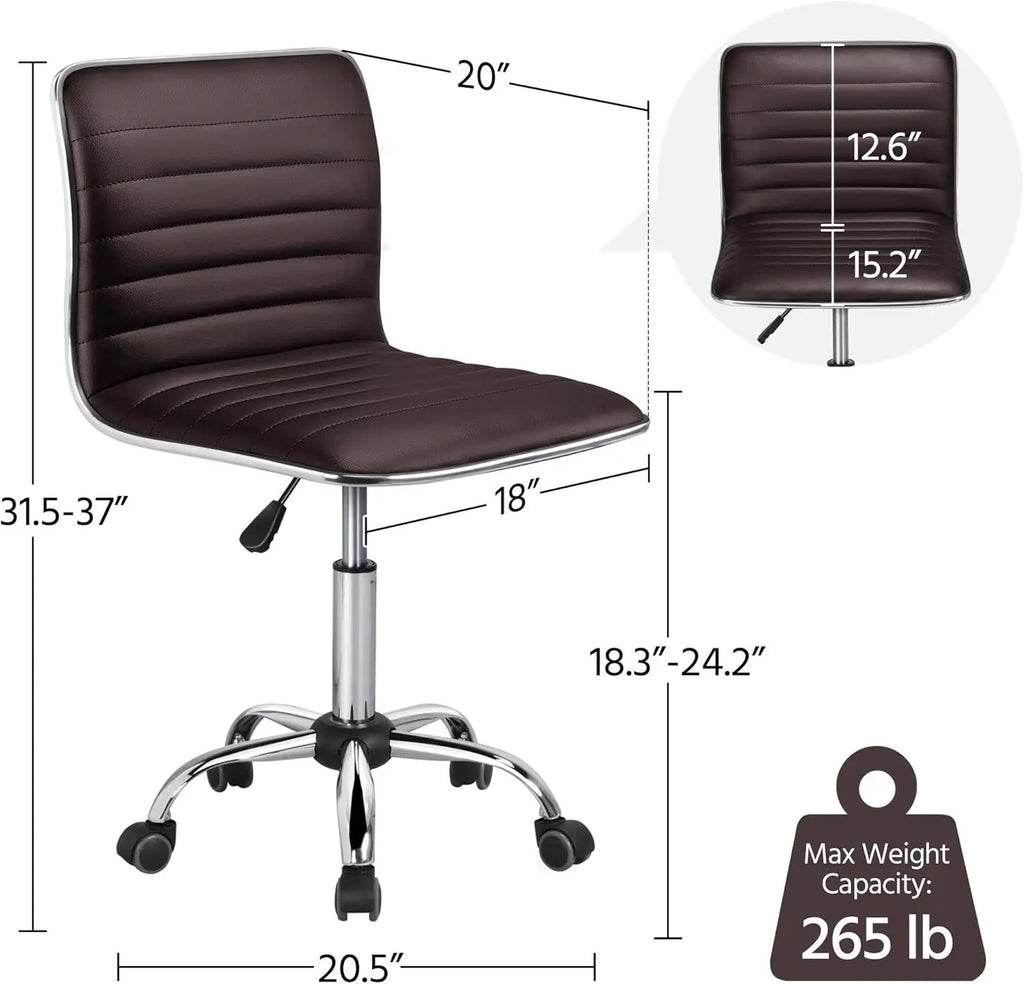 Leather Ribbed Armless Office Chair Adjustable