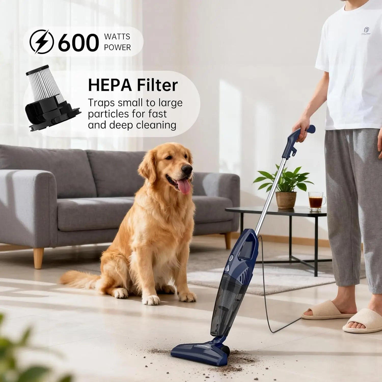 Corded Stick Vacuum for Hair & Hard Floors - Lightweight, 3-in-1