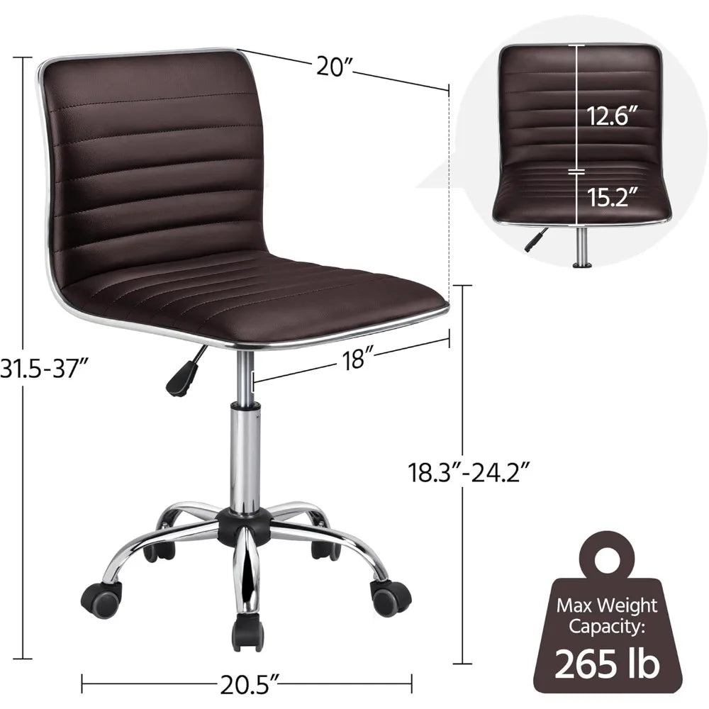 Leather Ribbed Armless Office Chair Adjustable
