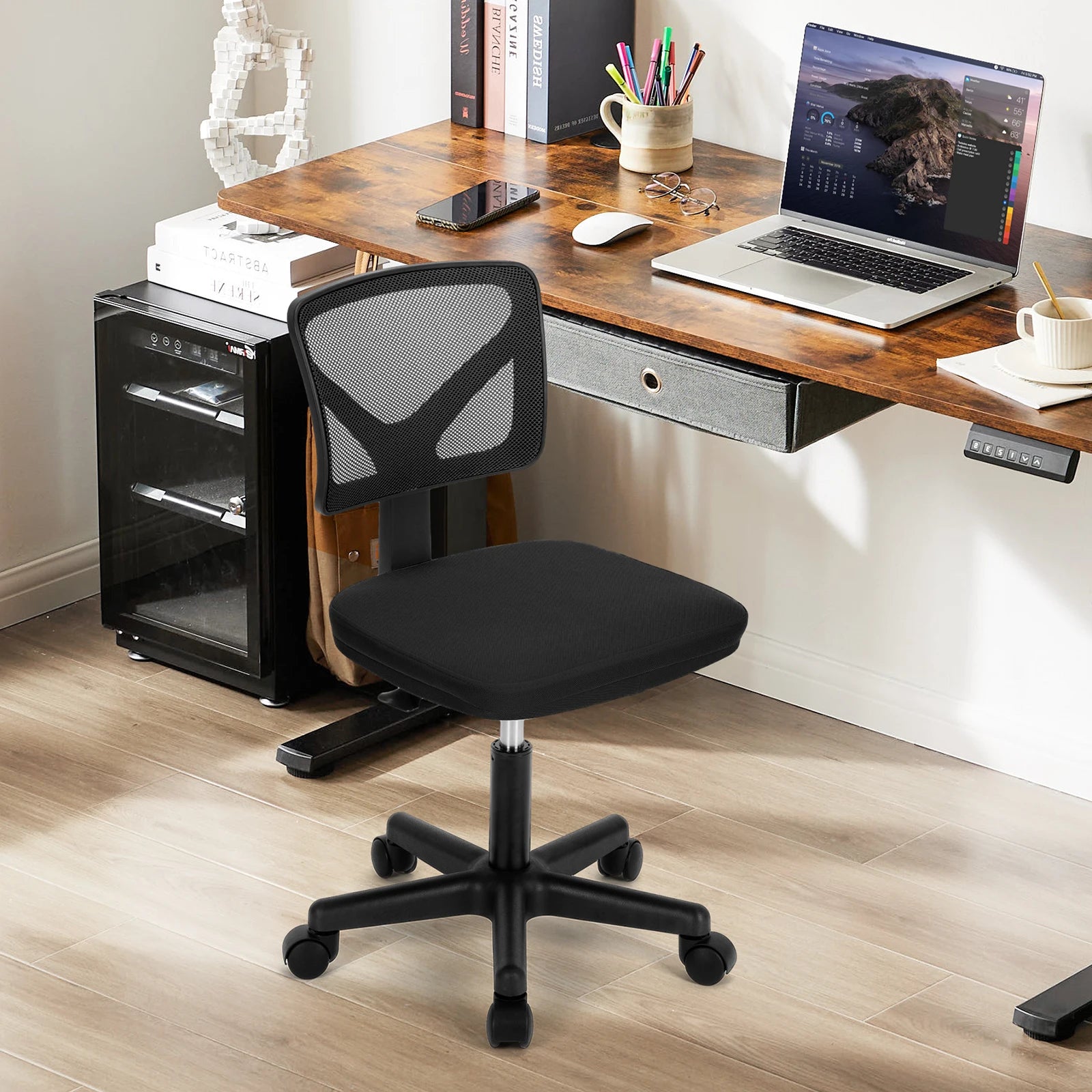 Armless Office Chair  with Adjustable Height  Rolling Swivel Chair