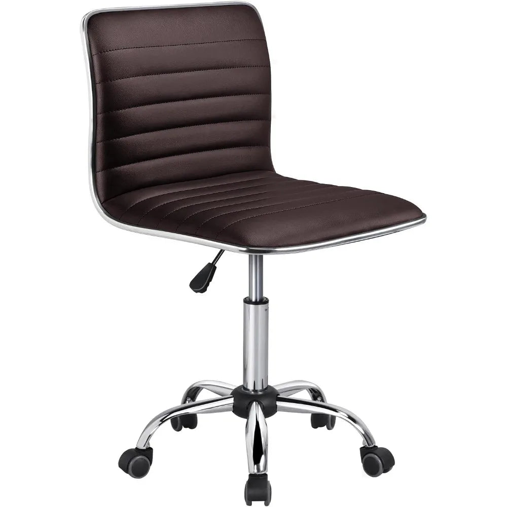 Leather Ribbed Armless Office Chair Adjustable