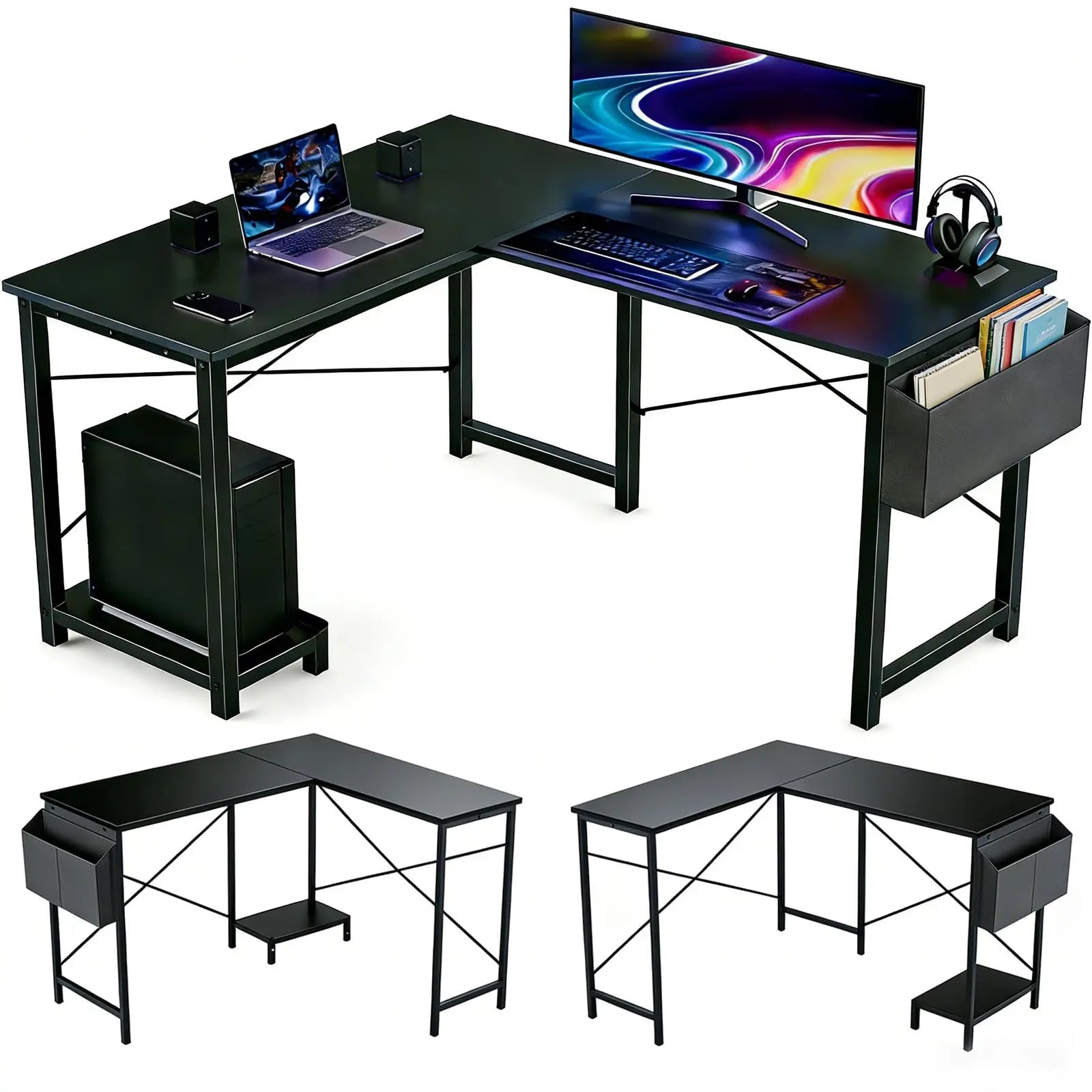 50" L Shaped Desk Reversible  Office Gaming Workstation