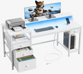 60" Computer Desk with File Cabinet LED Lights,
