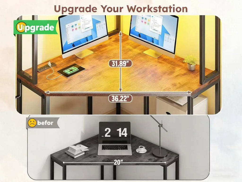 Corner Office Desk  Computer Desk with Hutch & LED Lights