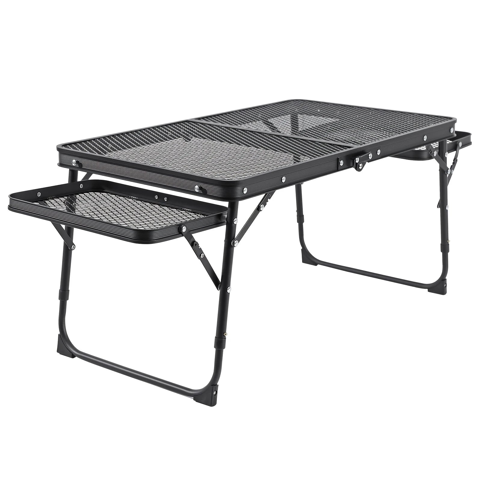 Small Folding Table with 2 Wing Panel Height Adjustable Mesh Desktop