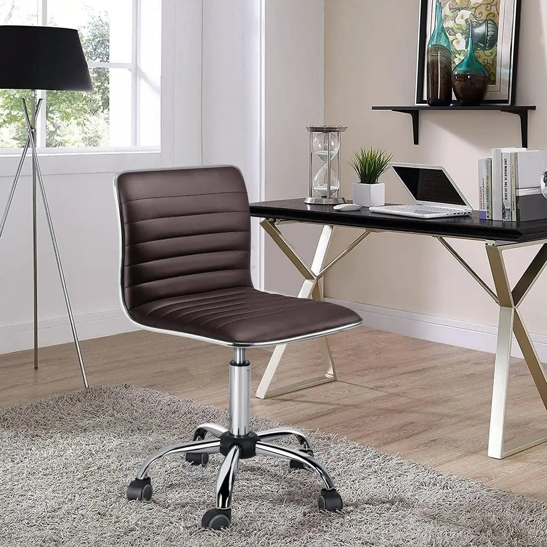 Leather Ribbed Armless Office Chair Adjustable
