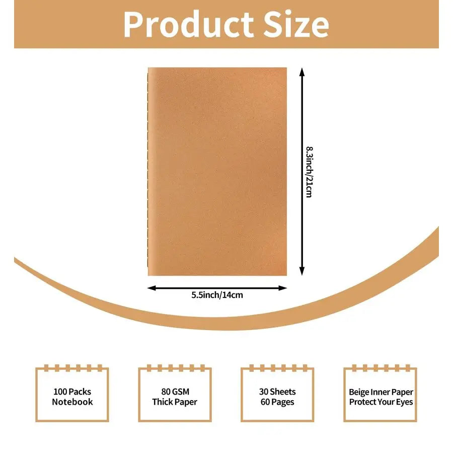 Pack A5 Ruled Lined Kraft Notebooks Bulk, Journaling Notebooks,
