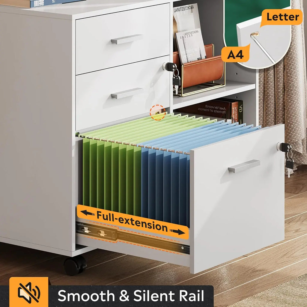 3-Drawer Wood File Cabinet with , Printer Stand  Open Storage Shelves