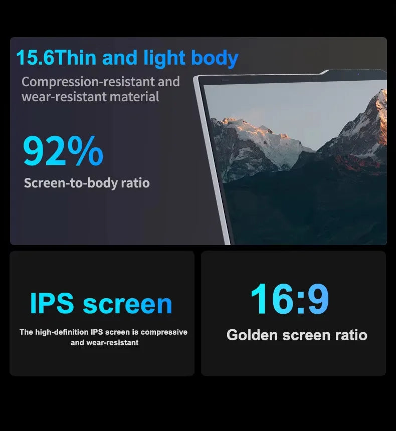 15.6" Ultra Slim Intel Core Computer Notebook PC Fingerprint Unlock Gaming