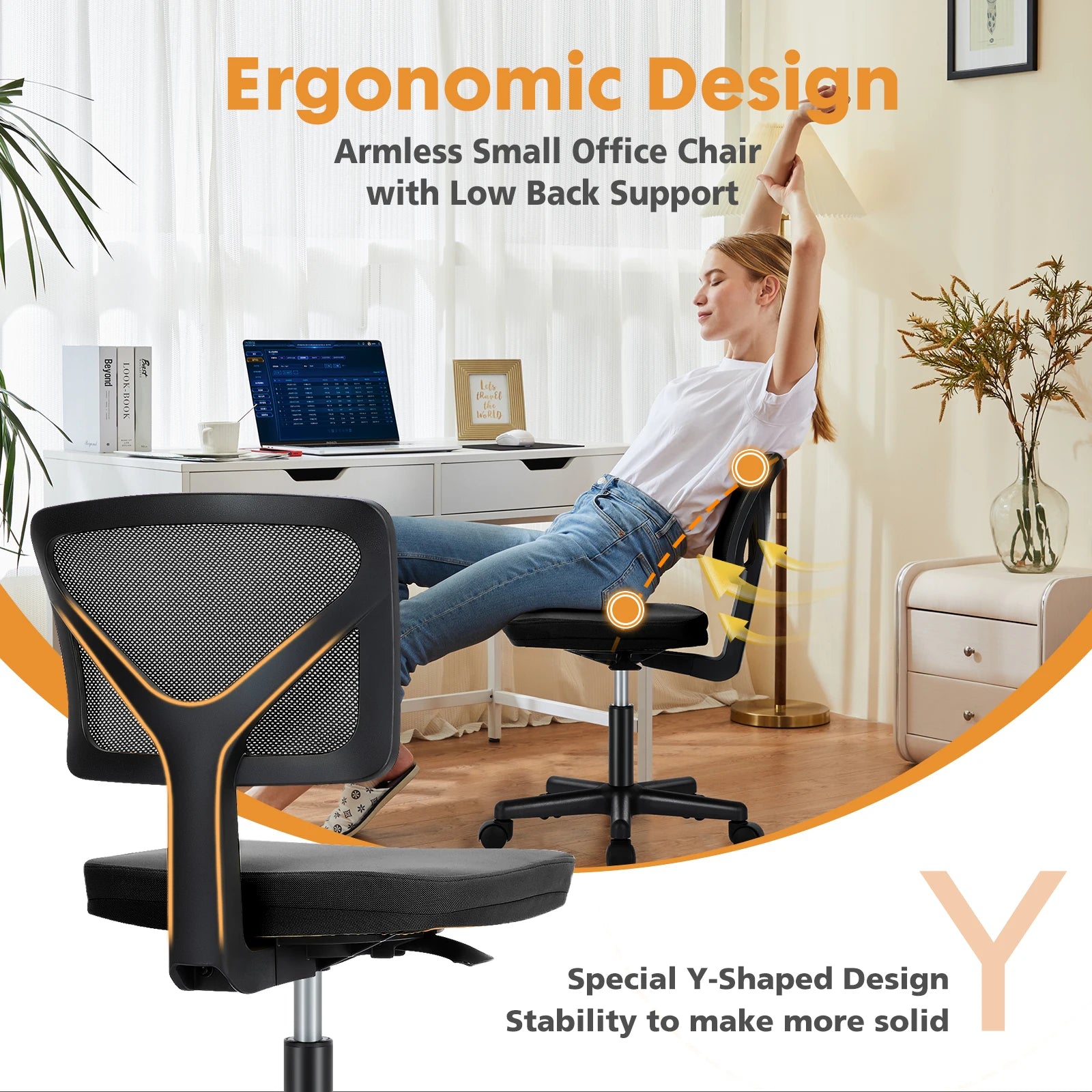 Armless Office Chair  with Adjustable Height  Rolling Swivel Chair