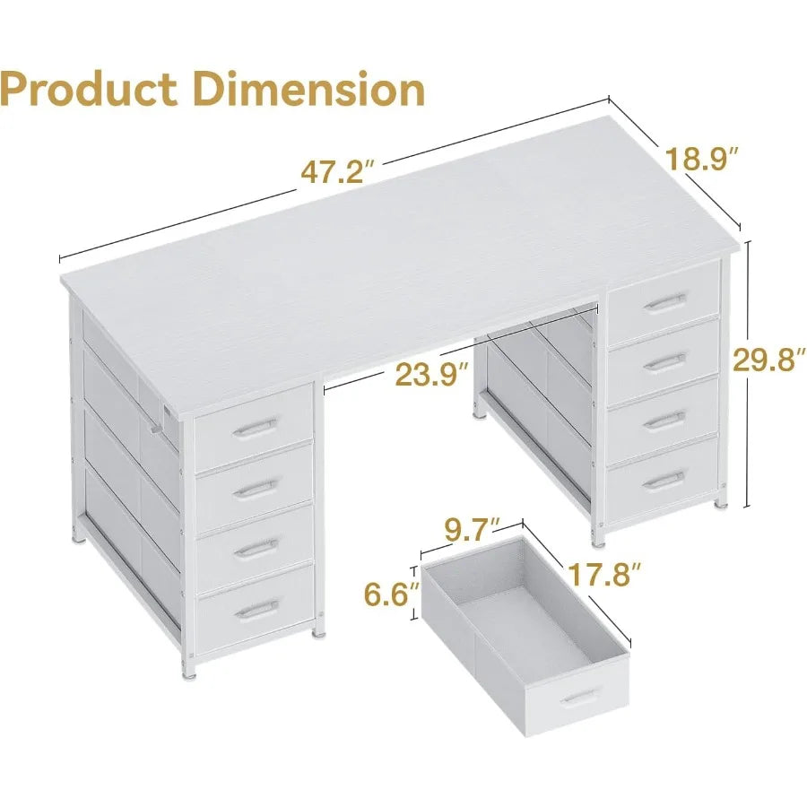 48 Inch White Computer Desk for Home Office and Gaming