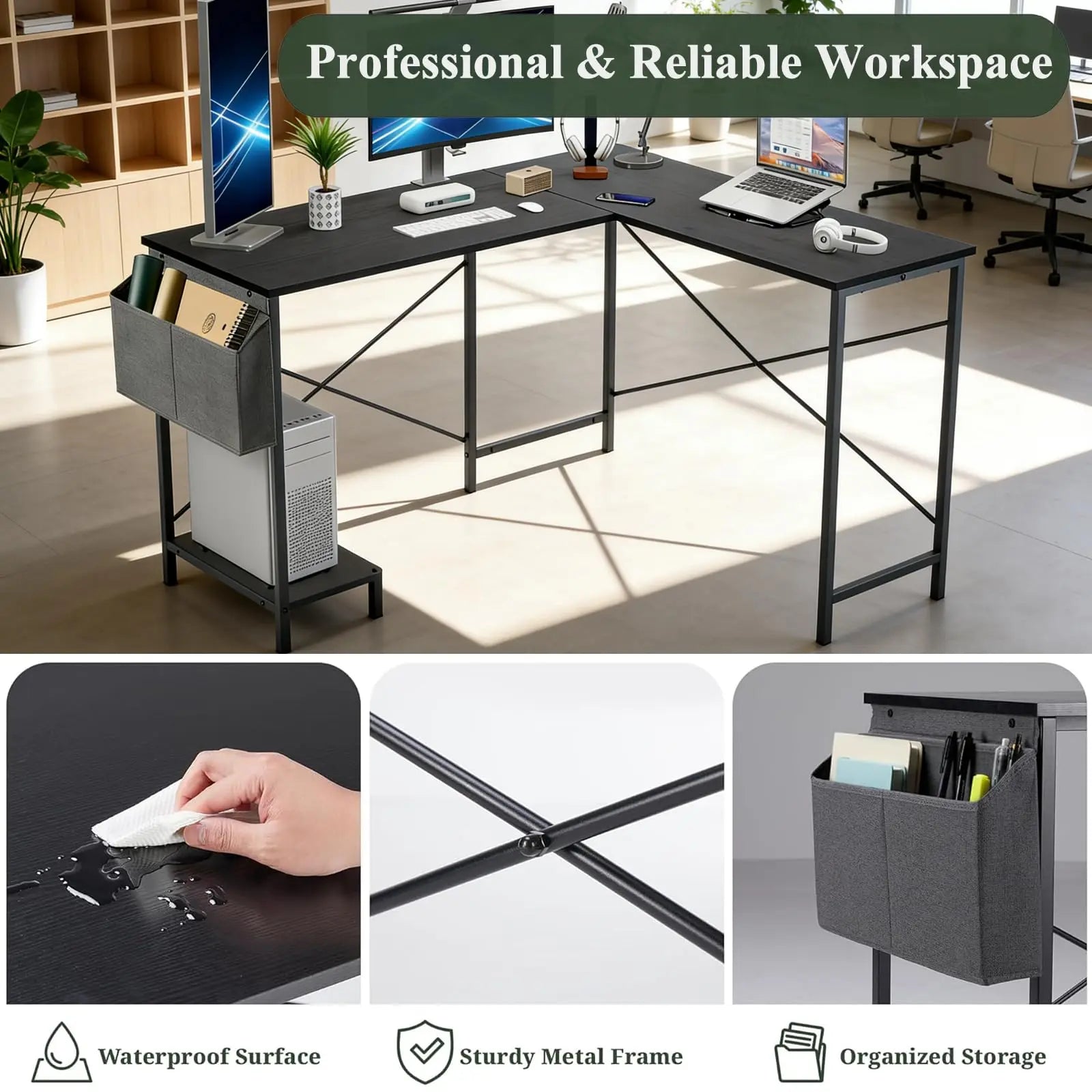 50" L Shaped Desk Reversible  Office Gaming Workstation