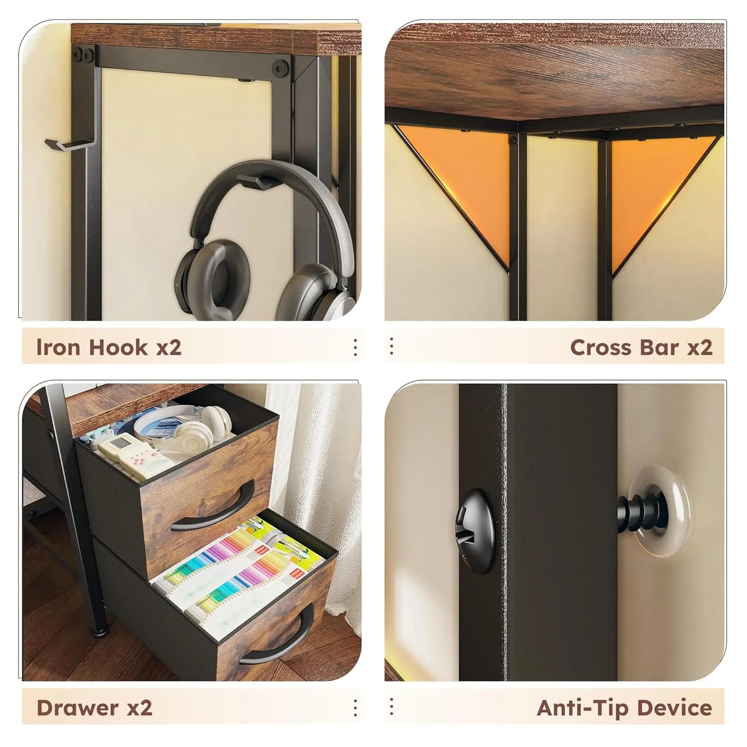 Corner Office Desk  Computer Desk with Hutch & LED Lights