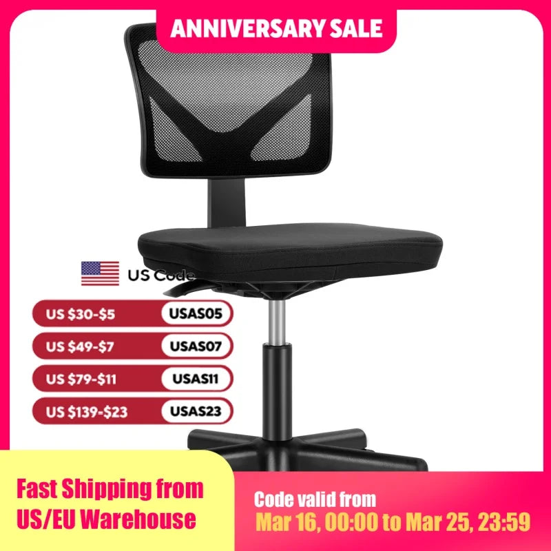 Armless Office Chair  with Adjustable Height  Rolling Swivel Chair