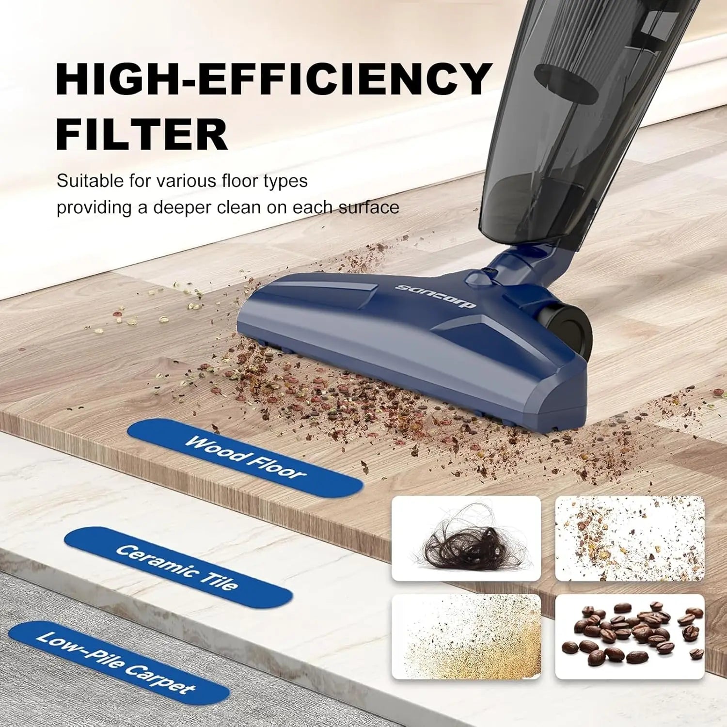 Corded Stick Vacuum for Hair & Hard Floors - Lightweight, 3-in-1