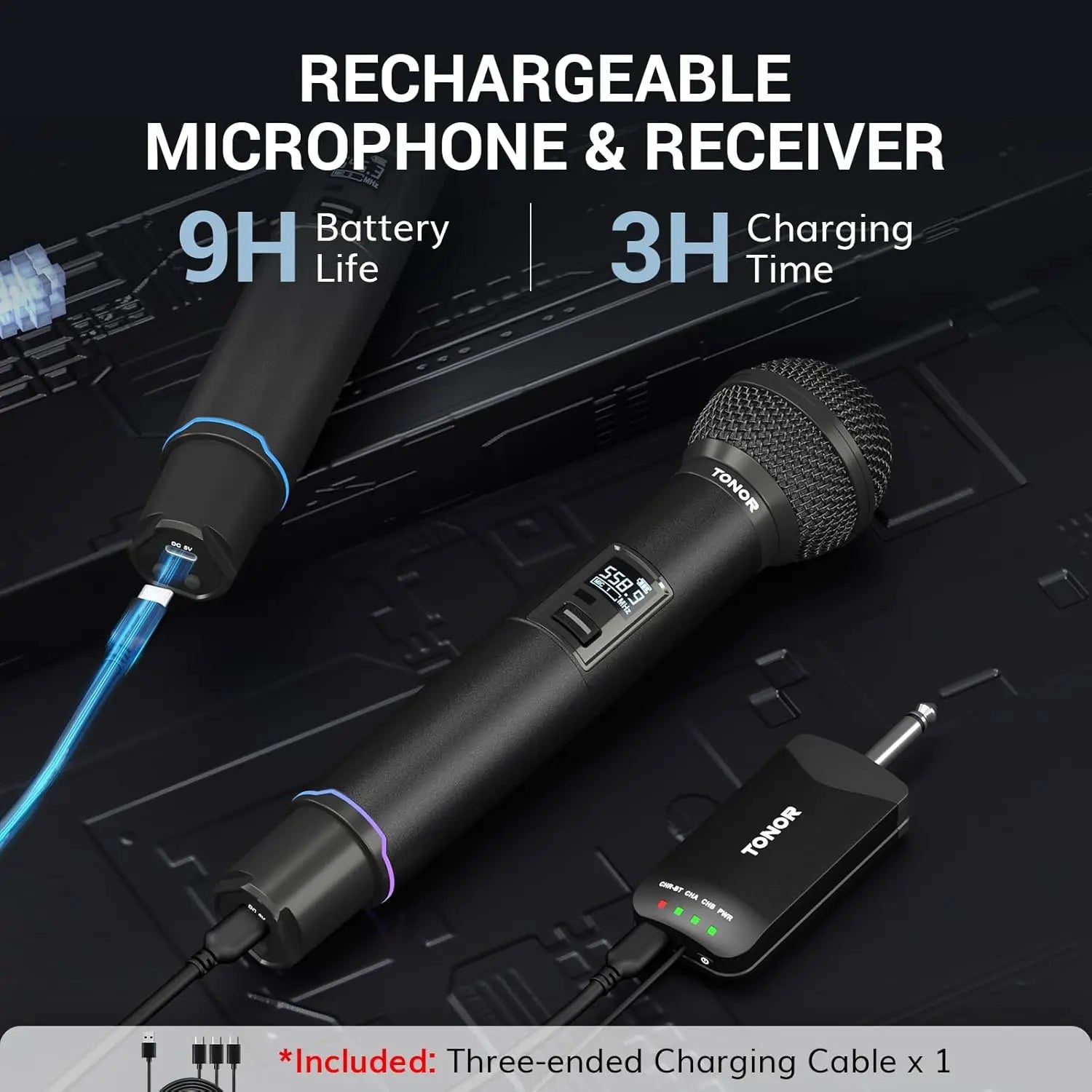 Rechargeable UHF Wireless Microphones,  Bluetooth  Mic System with Receiver,