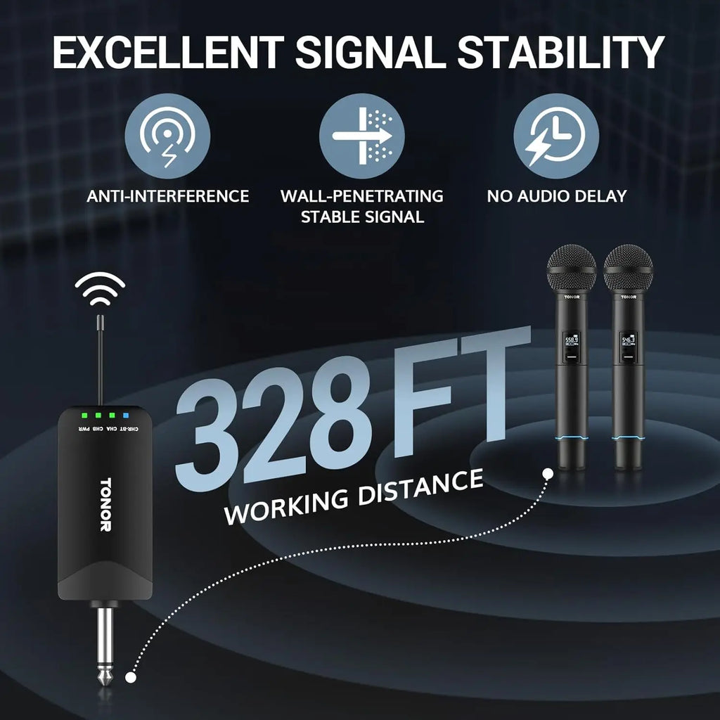 Rechargeable UHF Wireless Microphones,  Bluetooth  Mic System with Receiver,