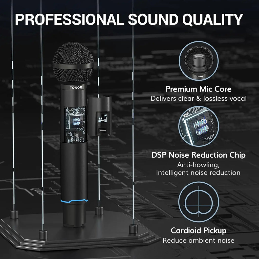 Rechargeable UHF Wireless Microphones,  Bluetooth  Mic System with Receiver,