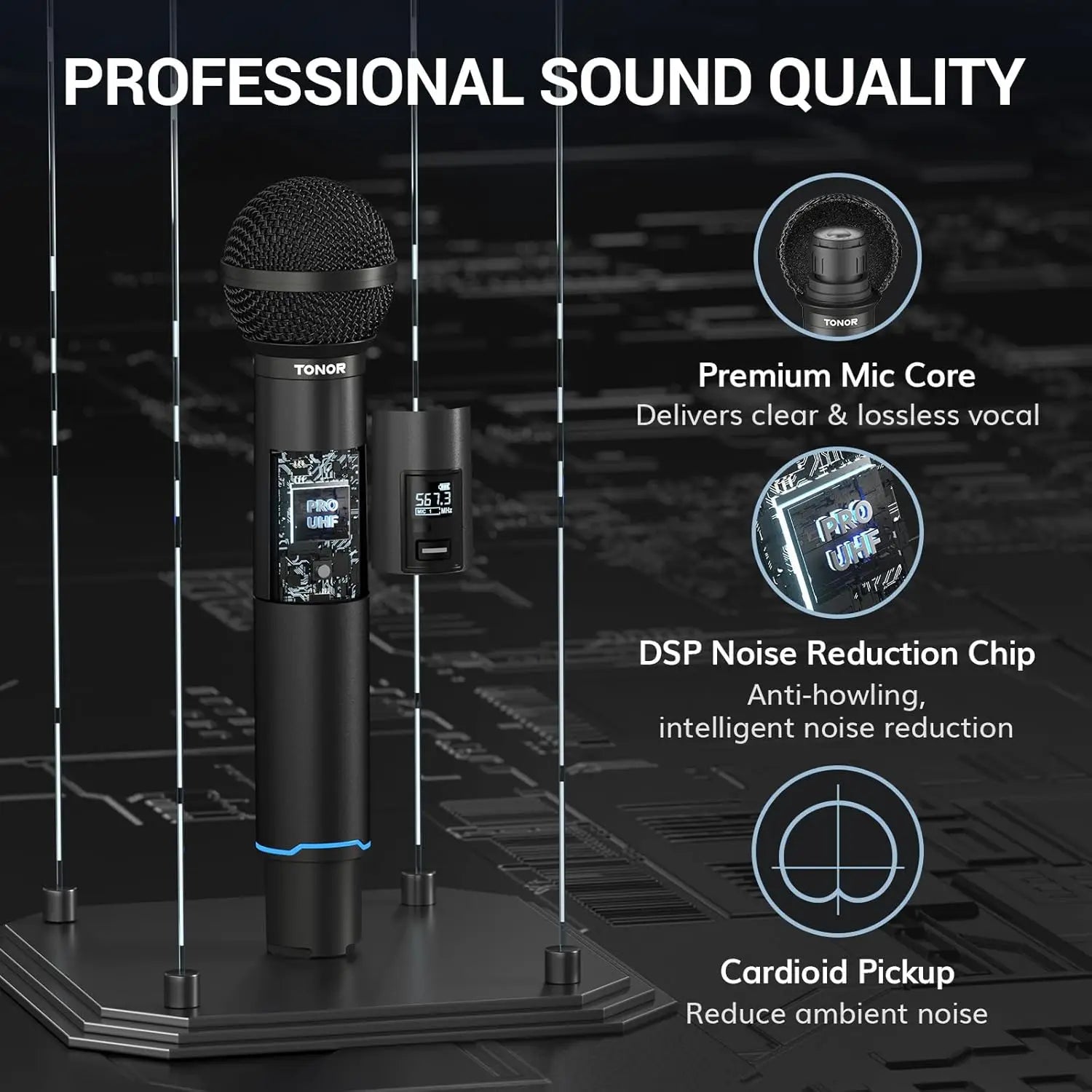 Rechargeable UHF Wireless Microphones,  Bluetooth  Mic System with Receiver,