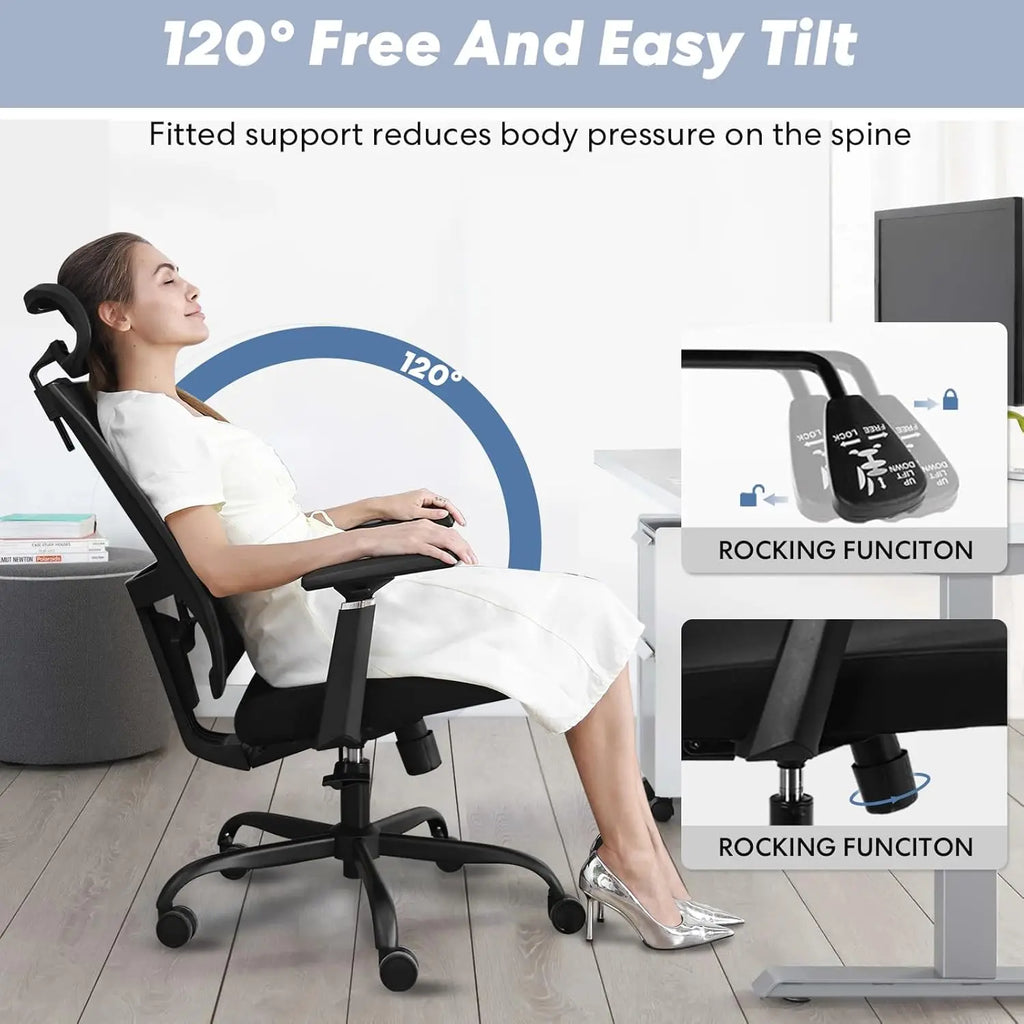 Lumbar Support Office Chair 120°Tilt  with Soft Flip Up Arms