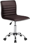 Leather Ribbed Armless Office Chair Adjustable