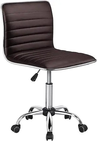 Leather Ribbed Armless Office Chair Adjustable