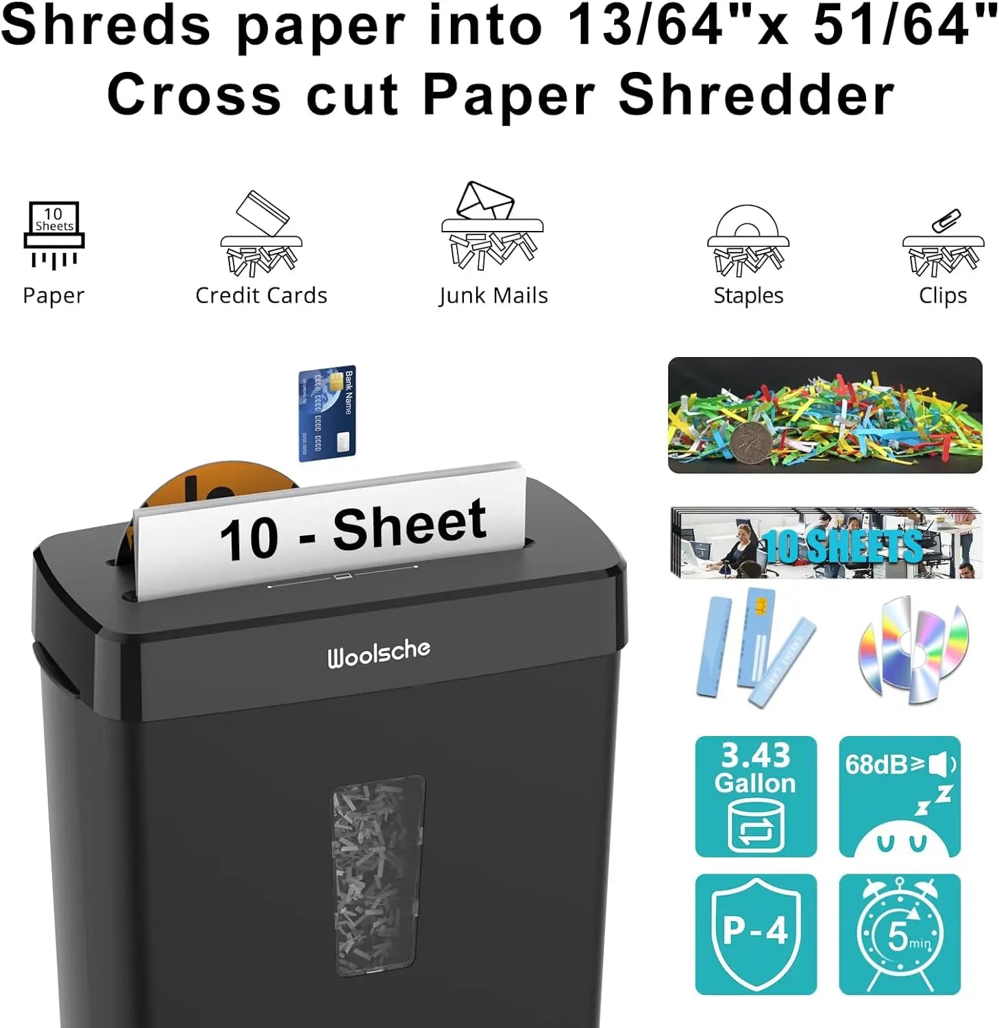 Paper Shredder for Home,10-Sheet Shreds CD and Credit Card,