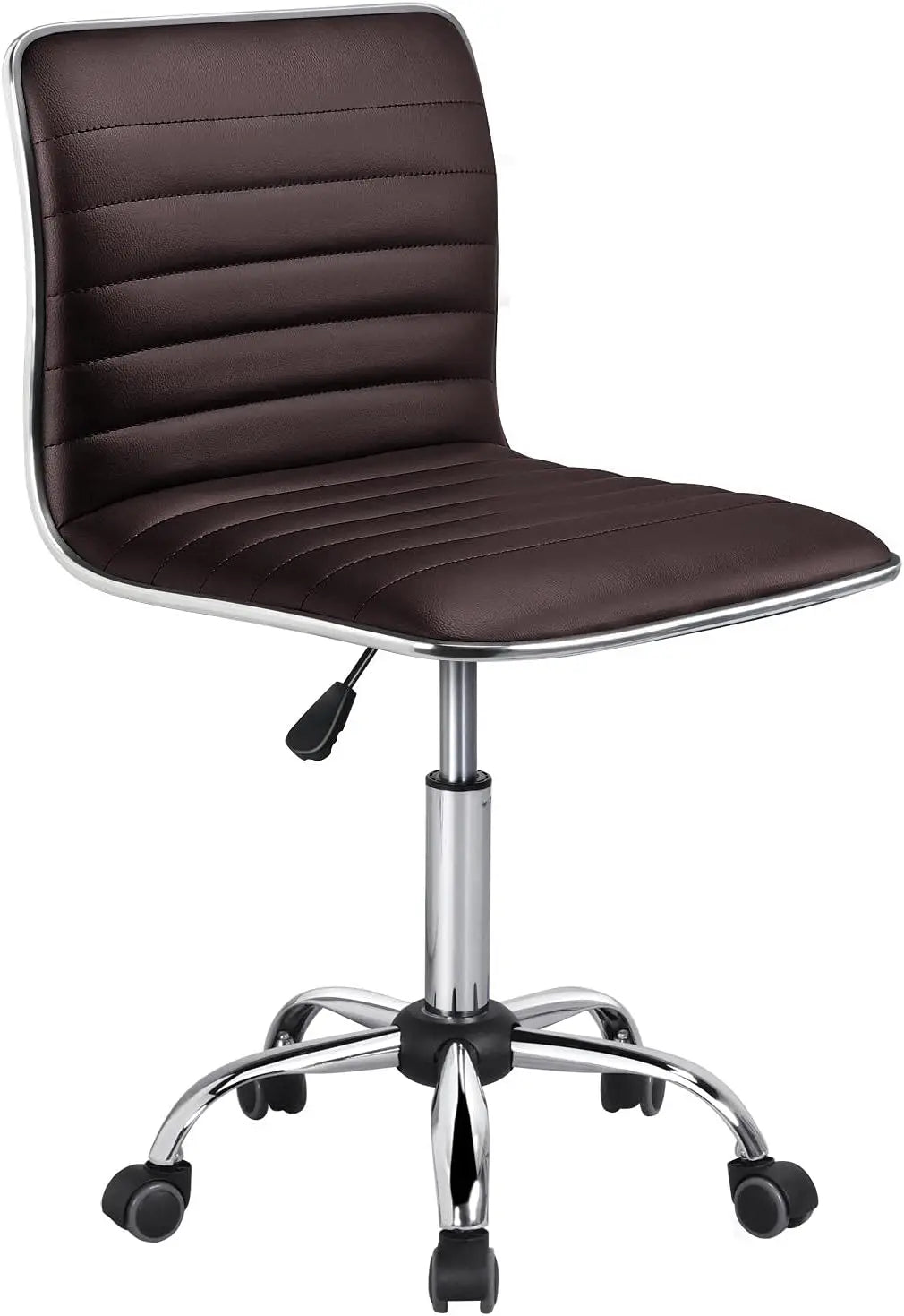 Leather Ribbed Armless Office Chair Adjustable