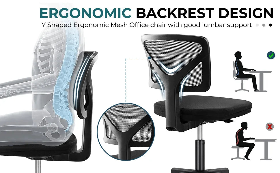 Armless Office Chair  with Adjustable Height  Rolling Swivel Chair