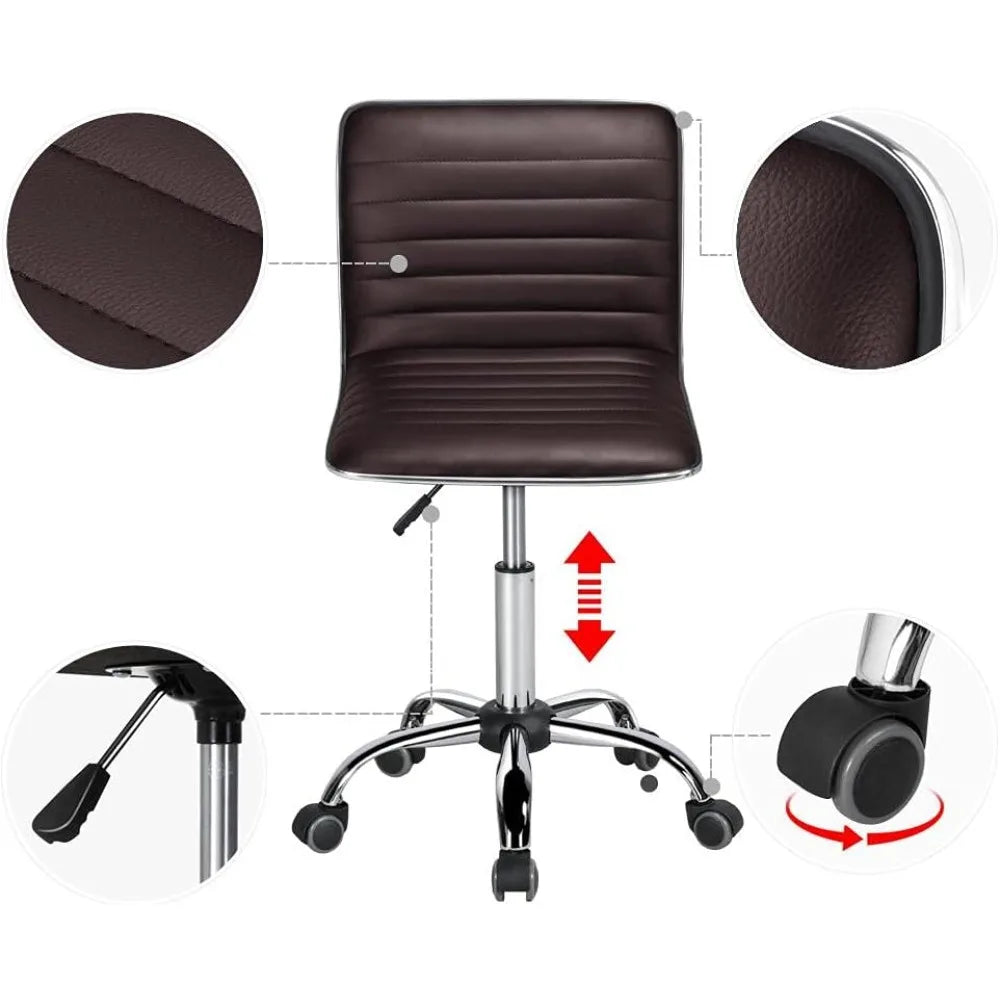 Leather Ribbed Armless Office Chair Adjustable