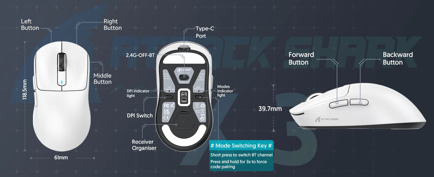 Wireless Gaming Mouse Sensor, Programmable Buttons