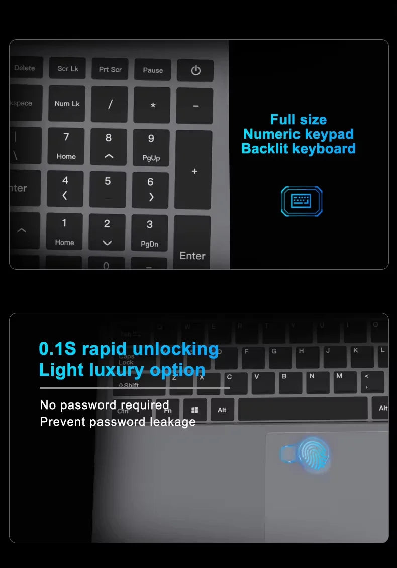 15.6" Ultra Slim Intel Core Computer Notebook PC Fingerprint Unlock Gaming