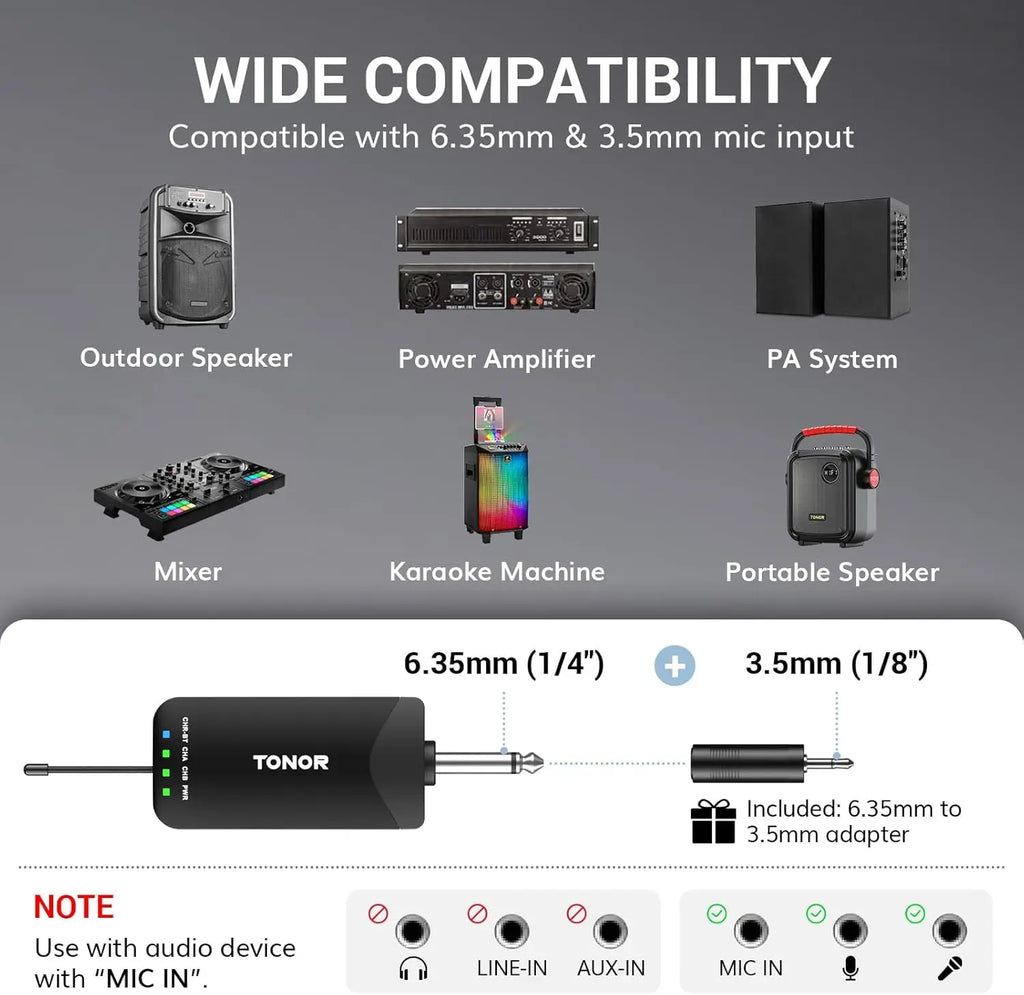 Rechargeable UHF Wireless Microphones,  Bluetooth  Mic System with Receiver,