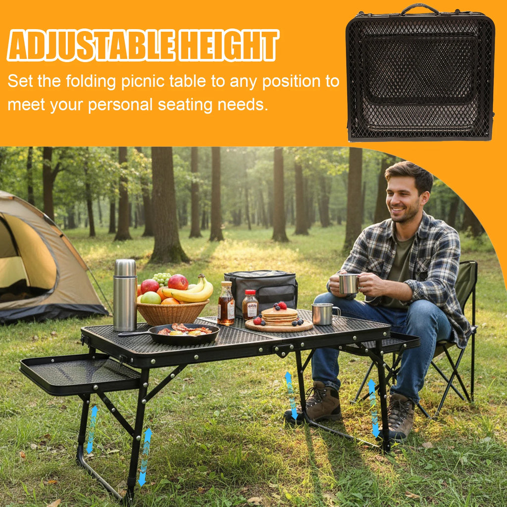 Small Folding Table with 2 Wing Panel Height Adjustable Mesh Desktop