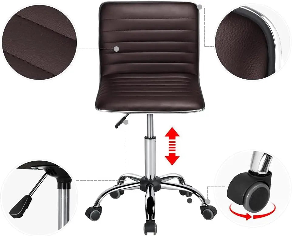 Leather Ribbed Armless Office Chair Adjustable