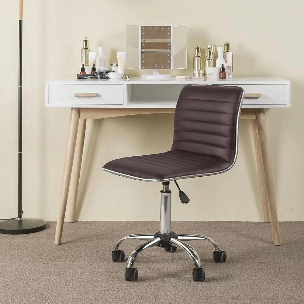 Leather Ribbed Armless Office Chair Adjustable