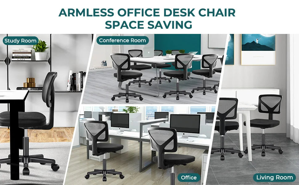 Armless Office Chair  with Adjustable Height  Rolling Swivel Chair
