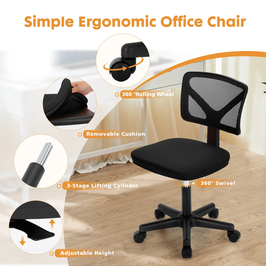 Armless Office Chair  with Adjustable Height  Rolling Swivel Chair