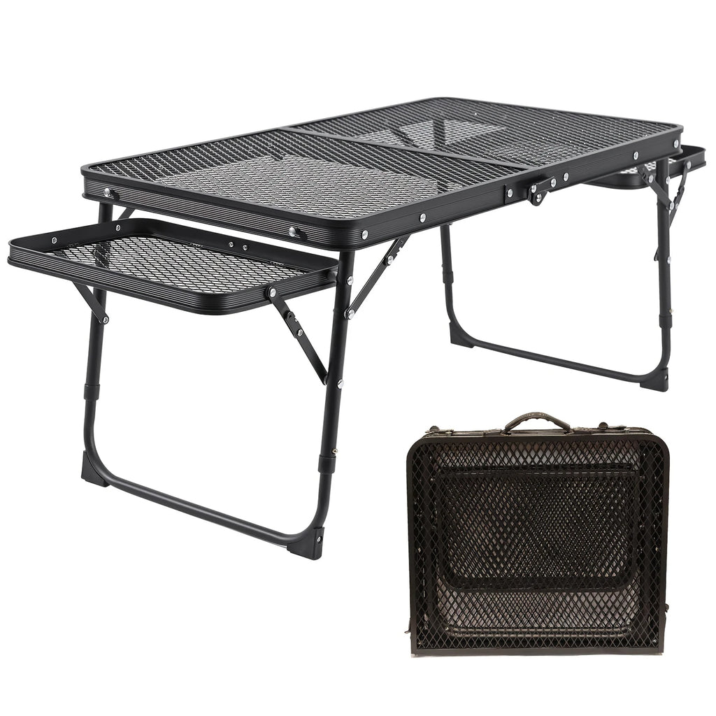 Small Folding Table with 2 Wing Panel Height Adjustable Mesh Desktop