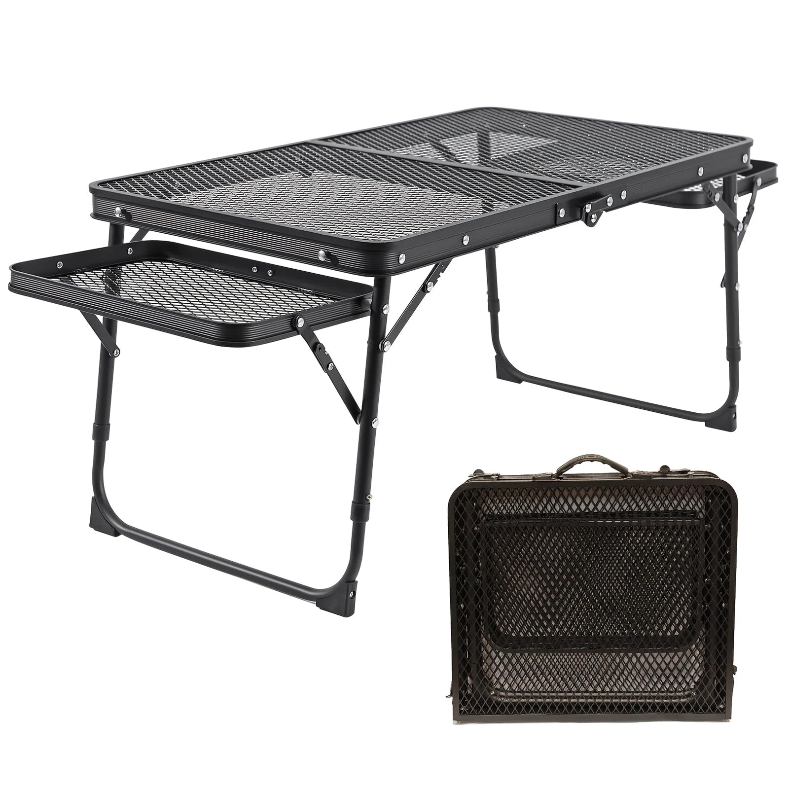 Small Folding Table with 2 Wing Panel Height Adjustable Mesh Desktop